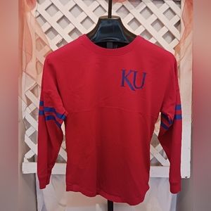 PINK University of Kansas long sleeve oversized shirt women's sz XS.